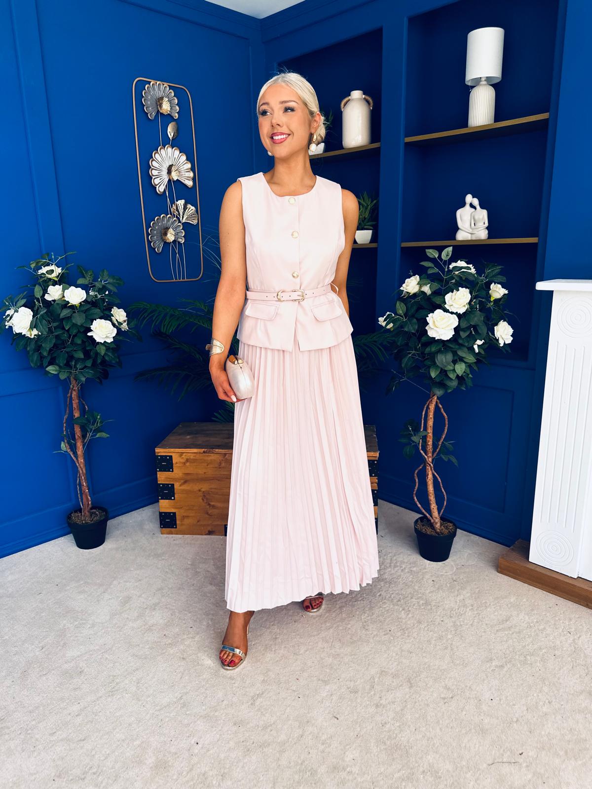 Bernice Detailed Waistcoat & Skirt Set Pwr Pink