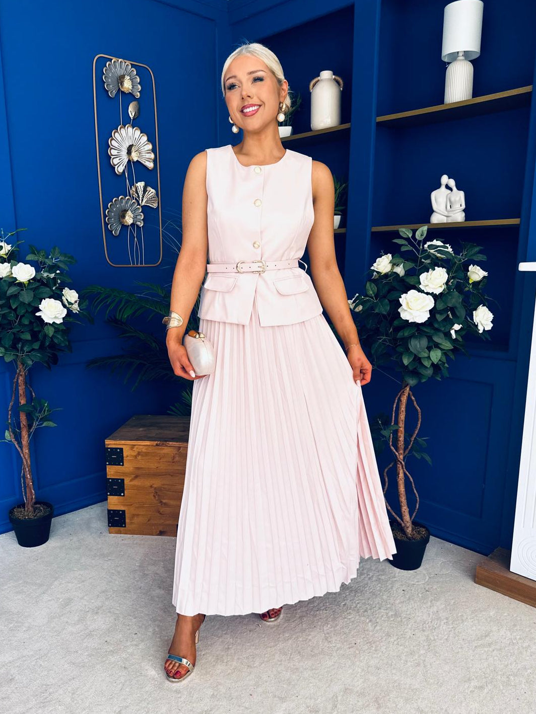 Bernice Detailed Waistcoat & Skirt Set Pwr Pink