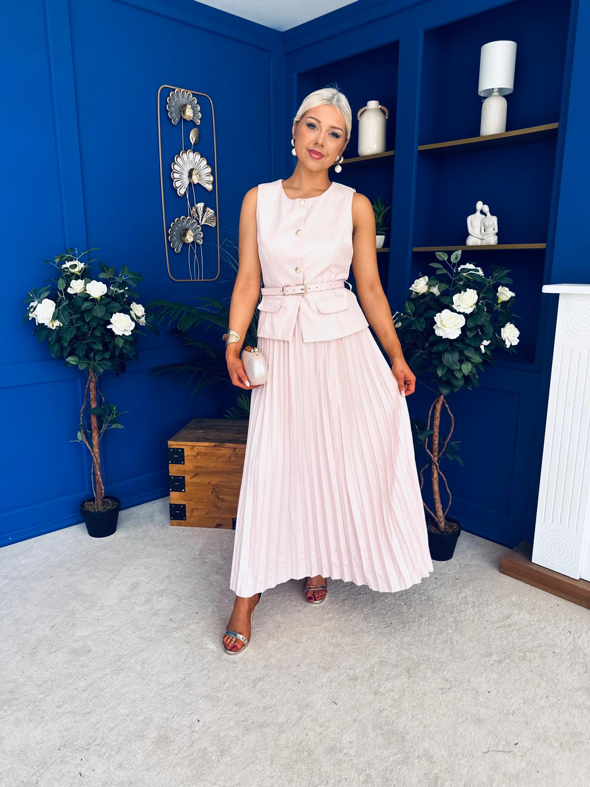 Bernice Detailed Waistcoat & Skirt Set Pwr Pink