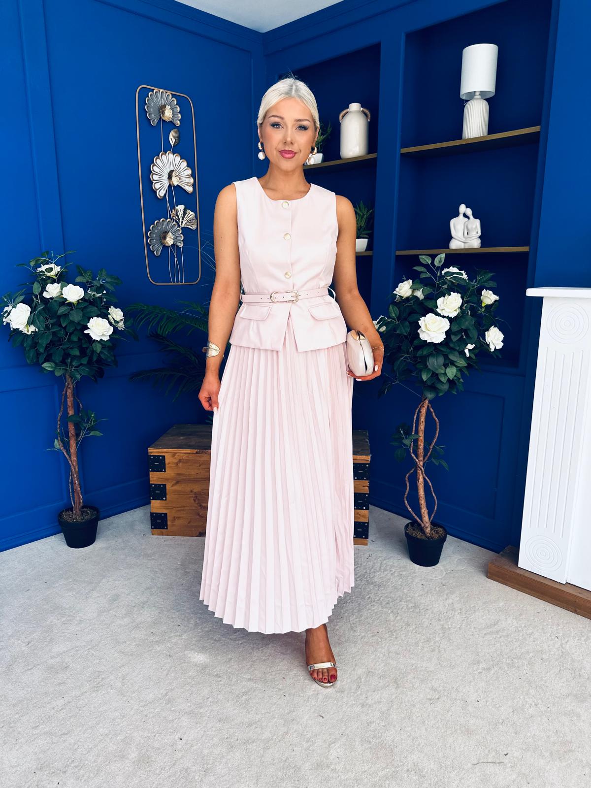 Bernice Detailed Waistcoat & Skirt Set Pwr Pink