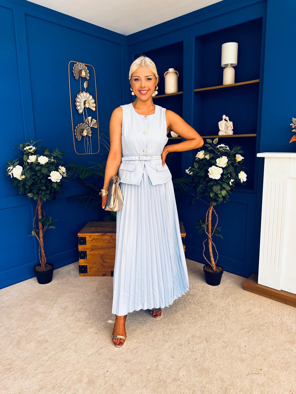 Bernice Detailed Waistcoat & Skirt Set Pwr Blue