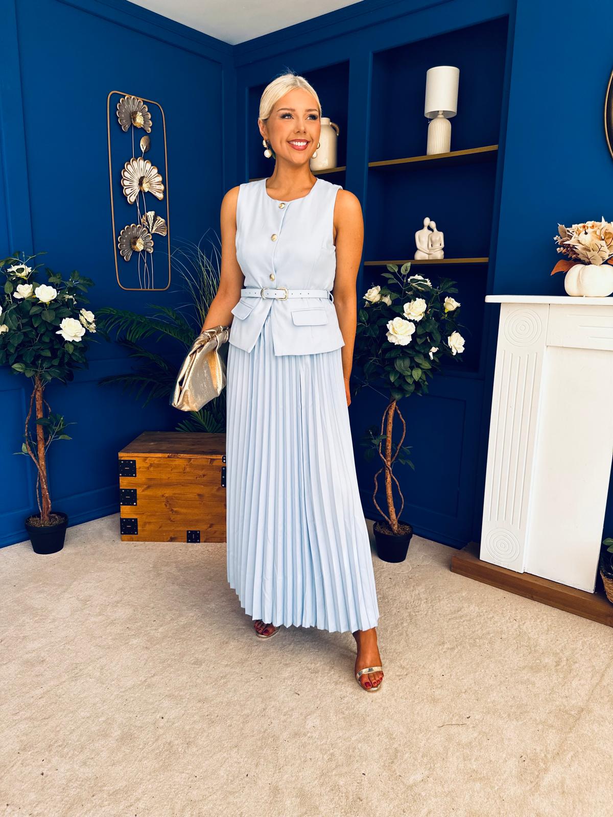 Bernice Detailed Waistcoat & Skirt Set Pwr Blue