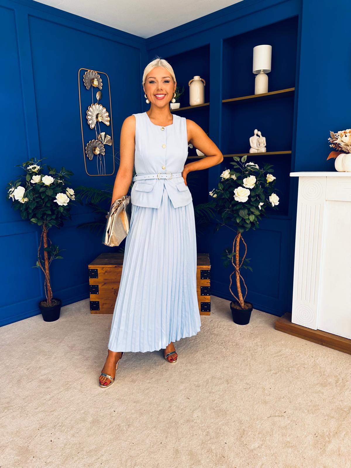 Bernice Detailed Waistcoat & Skirt Set Pwr Blue