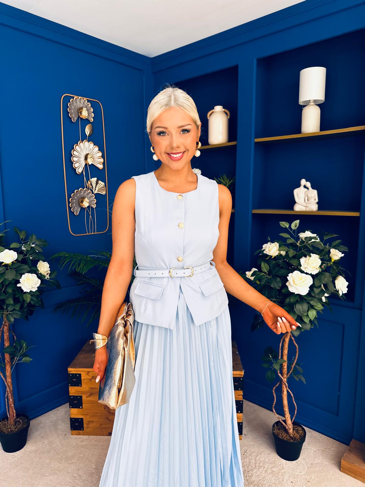 Bernice Detailed Waistcoat & Skirt Set Pwr Blue