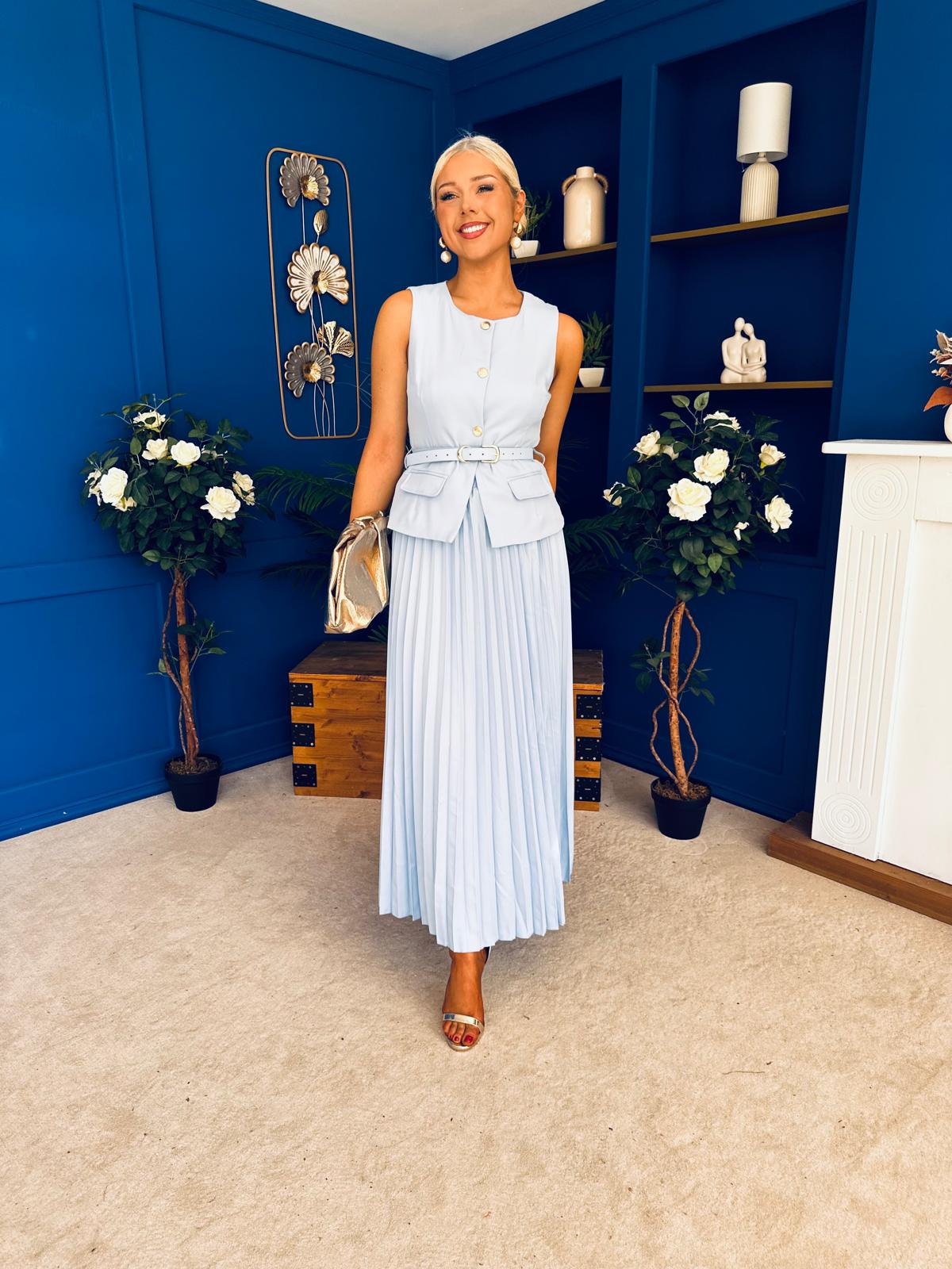 Bernice Detailed Waistcoat & Skirt Set Pwr Blue