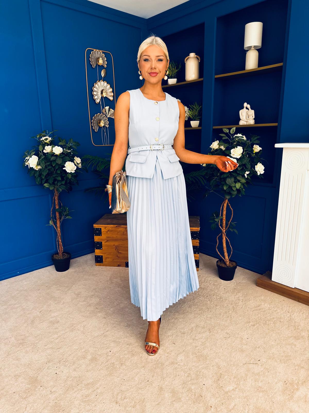 Bernice Detailed Waistcoat & Skirt Set Pwr Blue