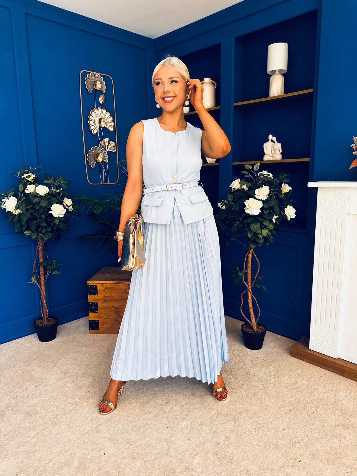Bernice Detailed Waistcoat & Skirt Set Pwr Blue