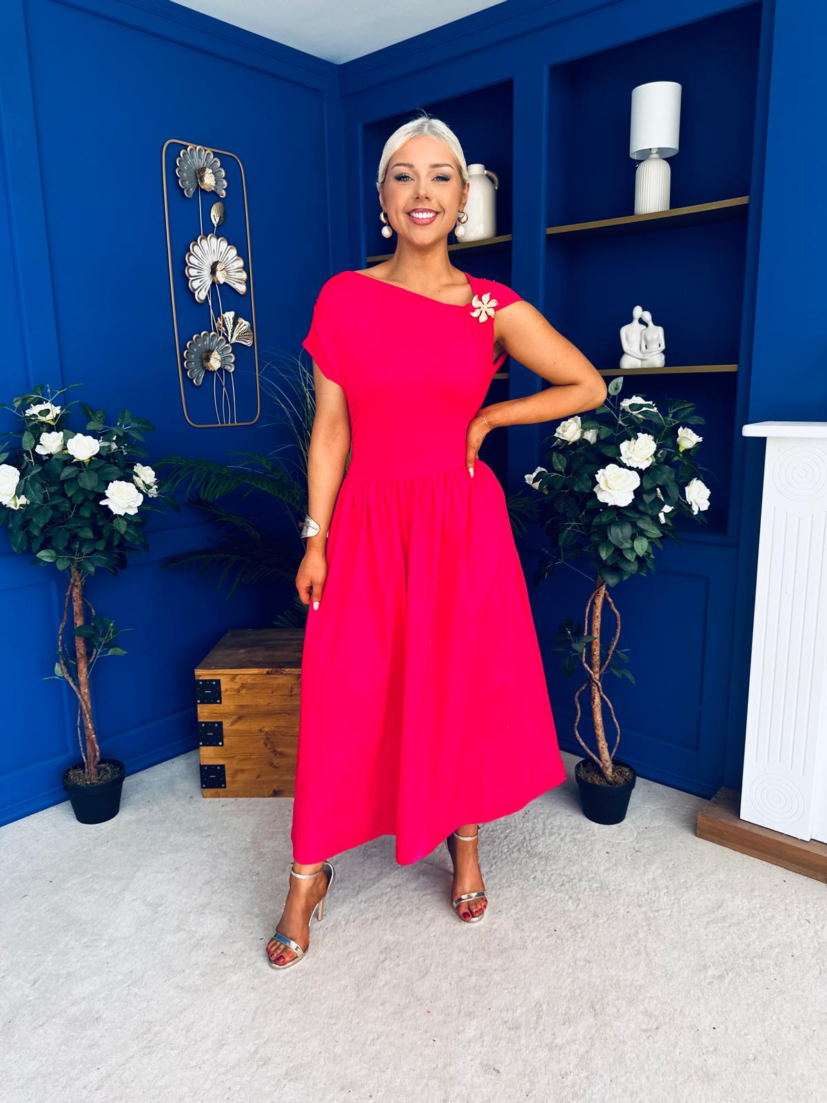 Savanna Detailed Midaxi Dress Hot Pink