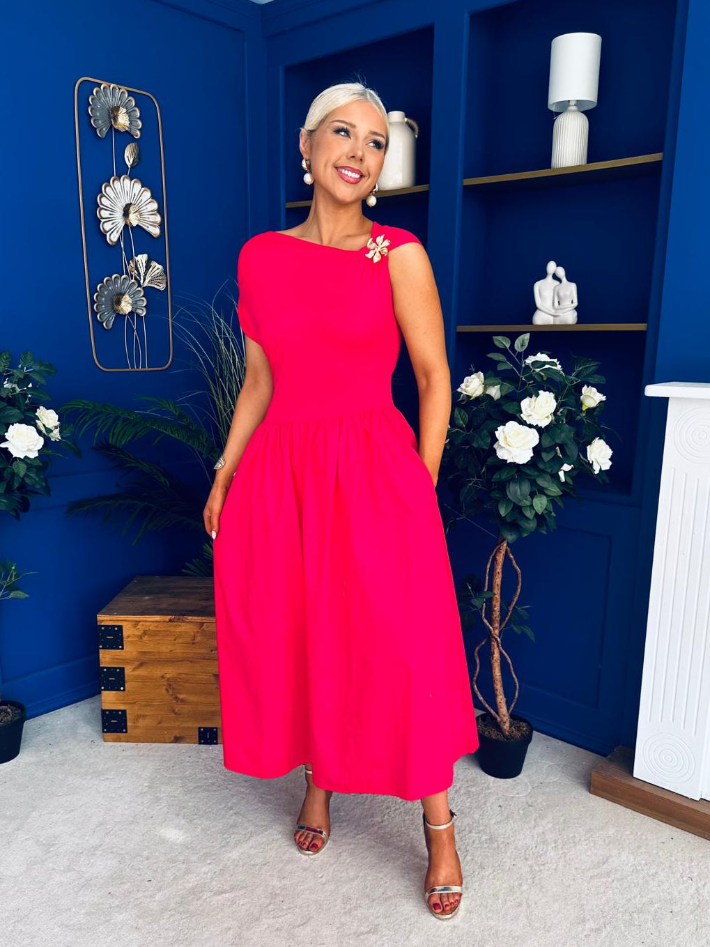Savanna Detailed Midaxi Dress Hot Pink