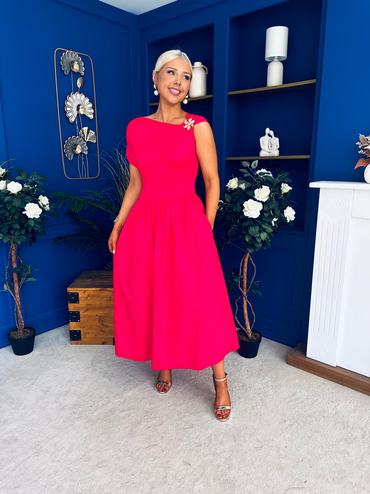 Savanna Detailed Midaxi Dress Hot Pink
