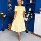 Charlotte Pearl & Bow Detail Occasion Dress Yellow Pre Order 24 Mar