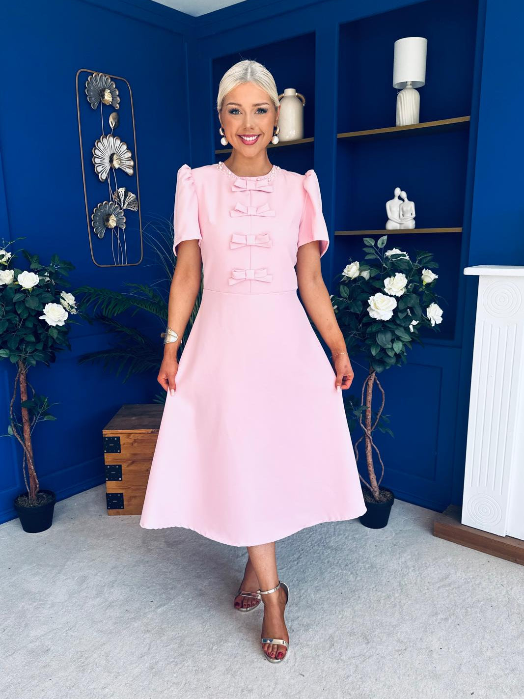 Charlotte Pearl & Bow Detail Occasion Dress Pwr Pink