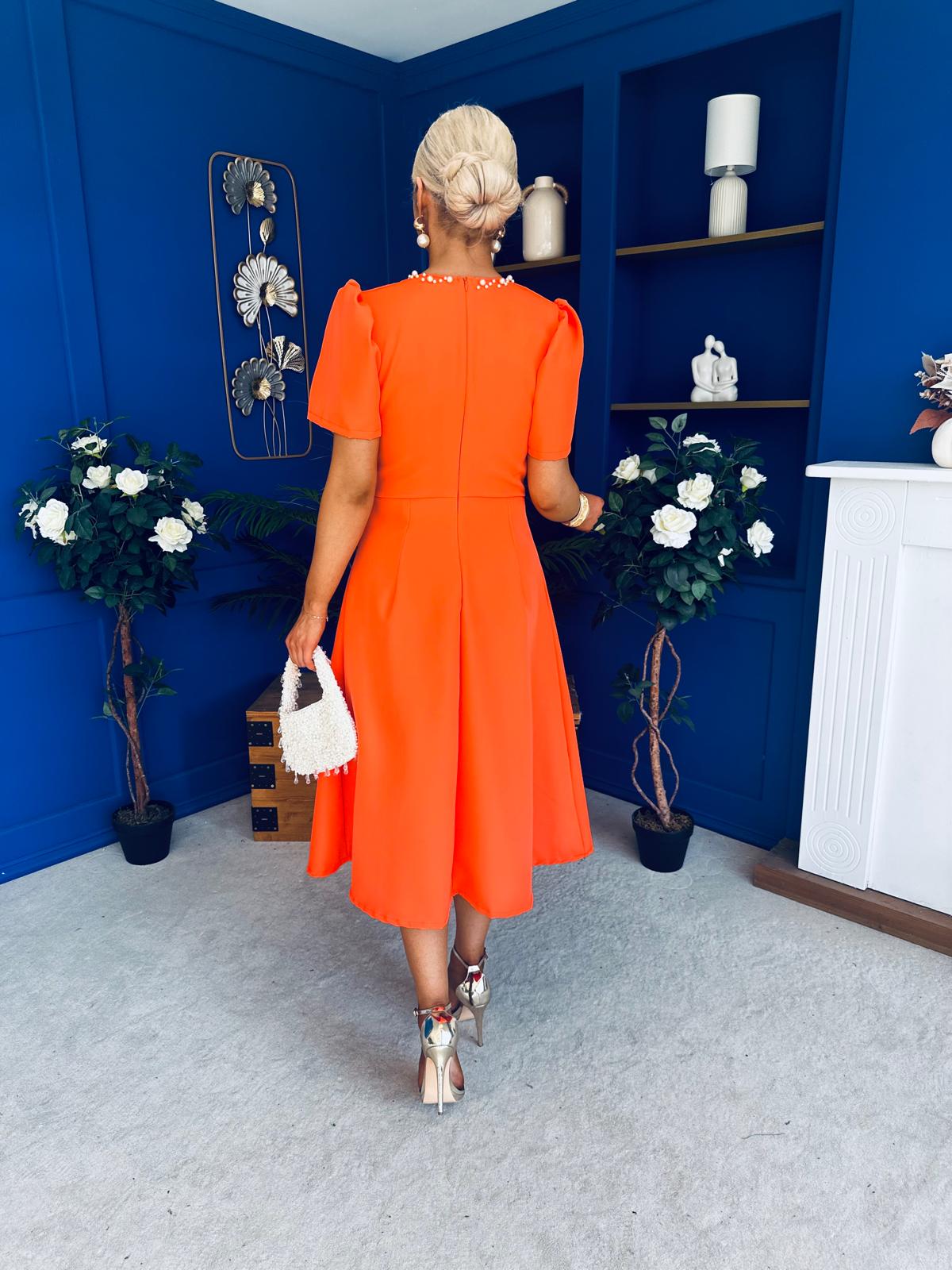 Charlotte Pearl & Bow Detail Occasion Dress Coral