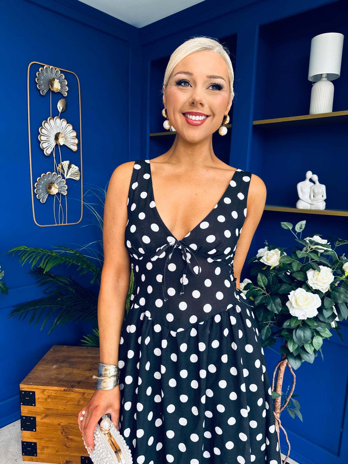 Meadow Banded Midi Dress Polka Black