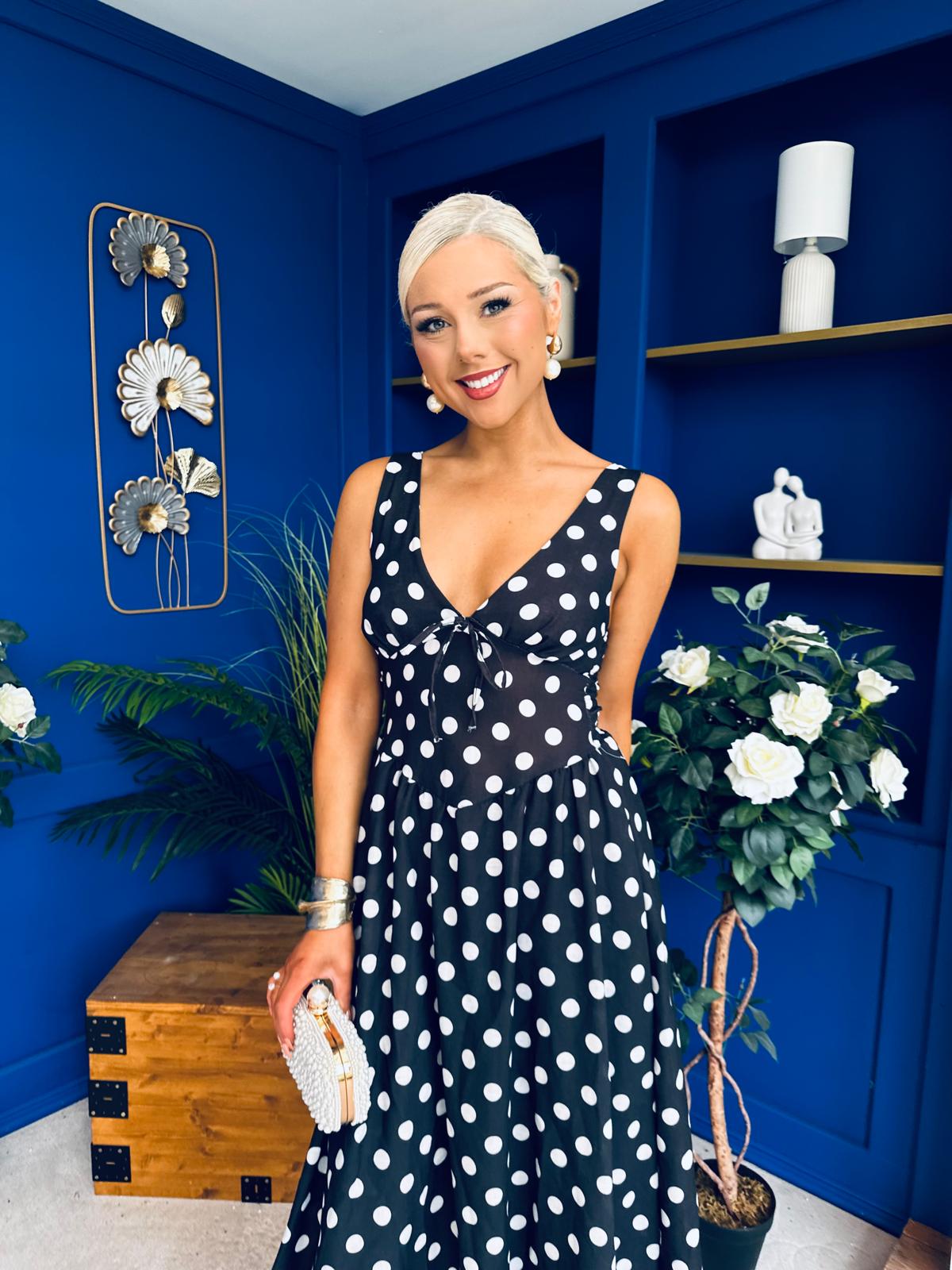 Meadow Banded Midi Dress Polka Black