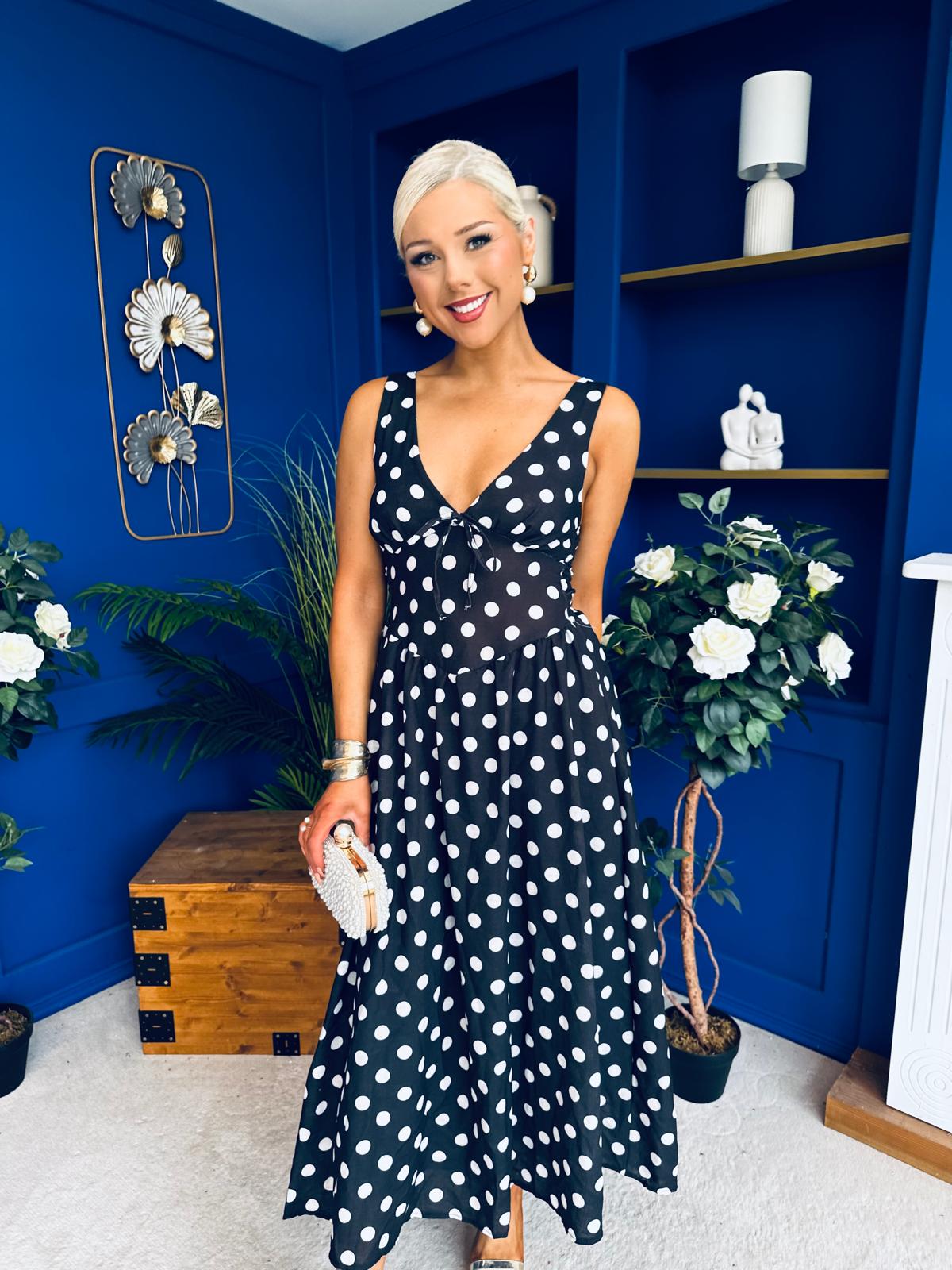 Meadow Banded Midi Dress Polka Black