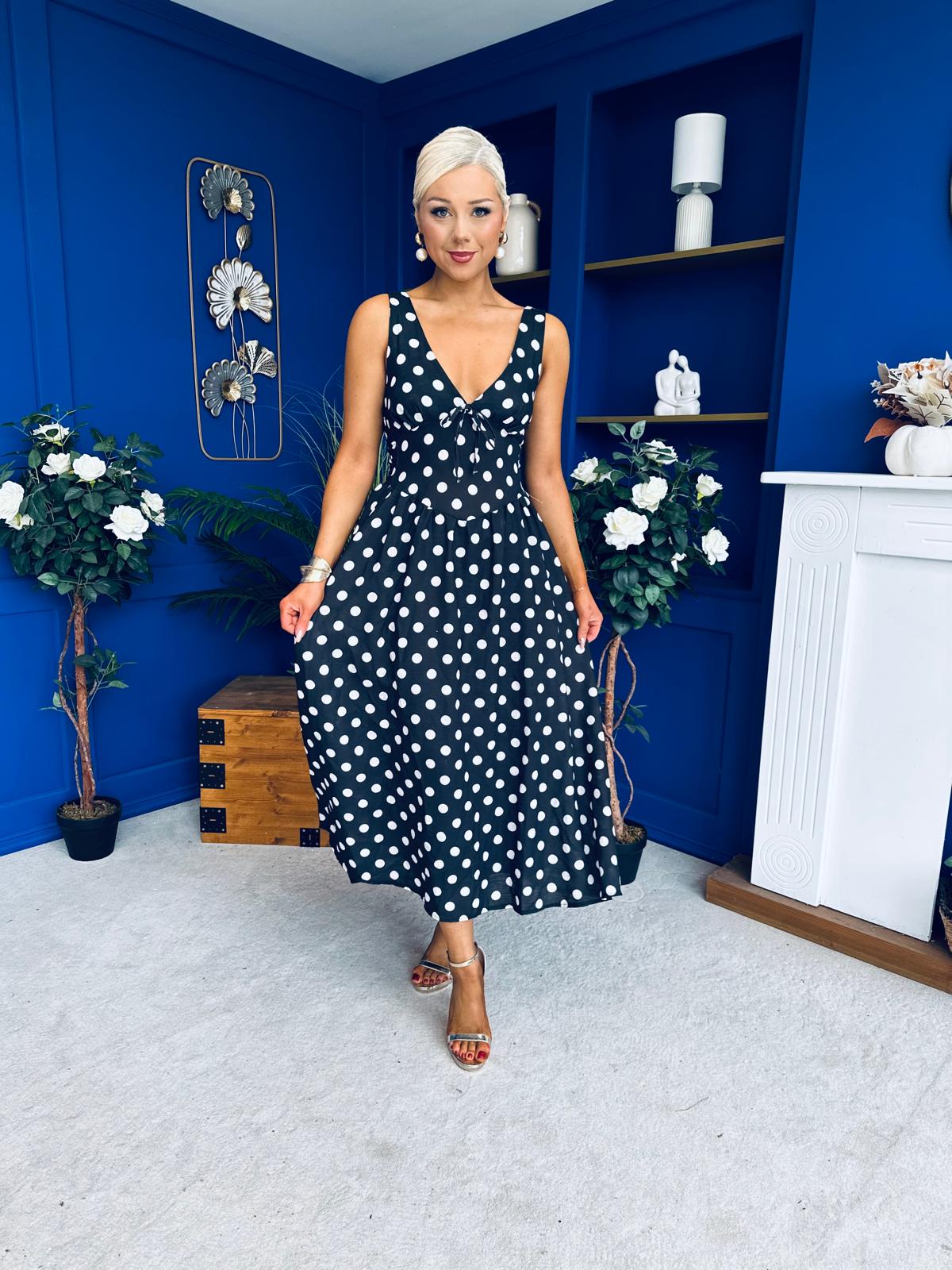 Meadow Banded Midi Dress Polka Black