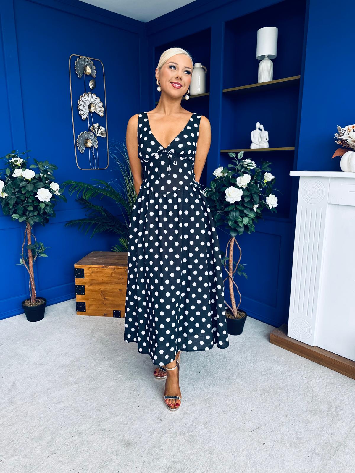 Meadow Banded Midi Dress Polka Black