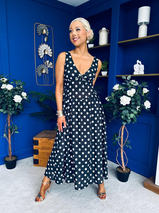 Meadow Banded Midi Dress Polka Black