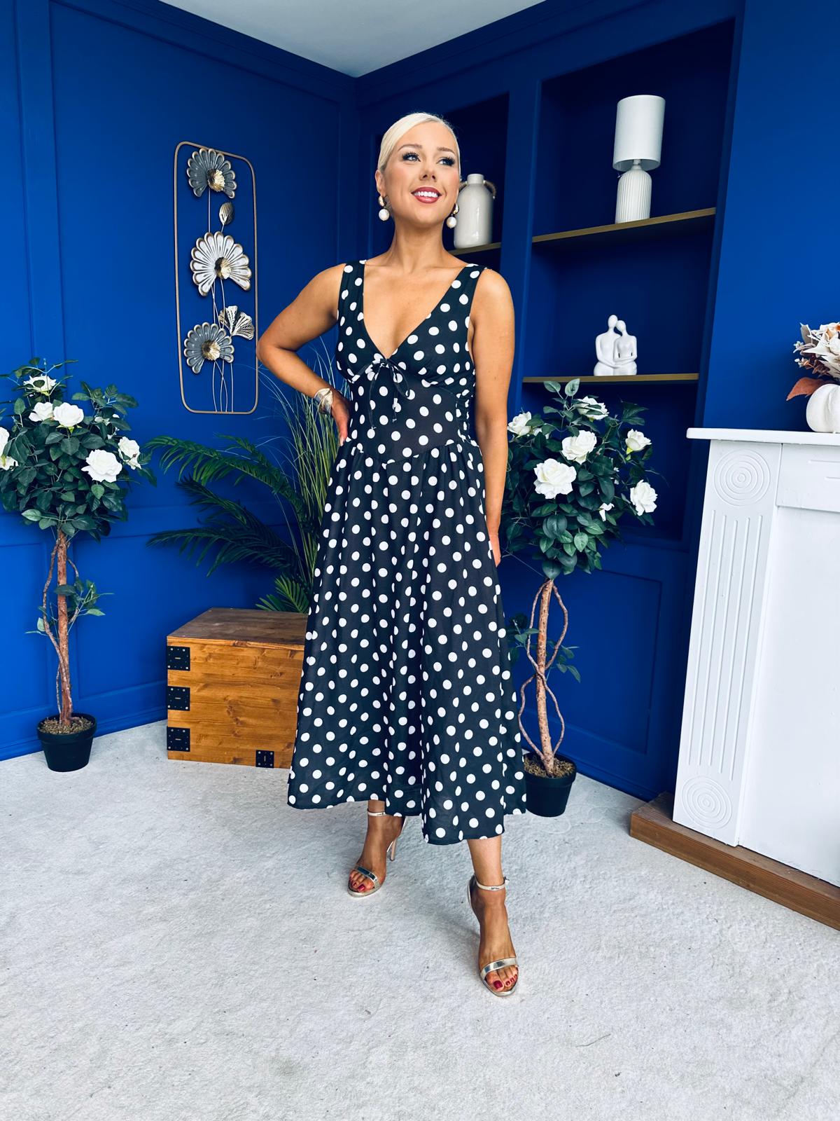Meadow Banded Midi Dress Polka Black