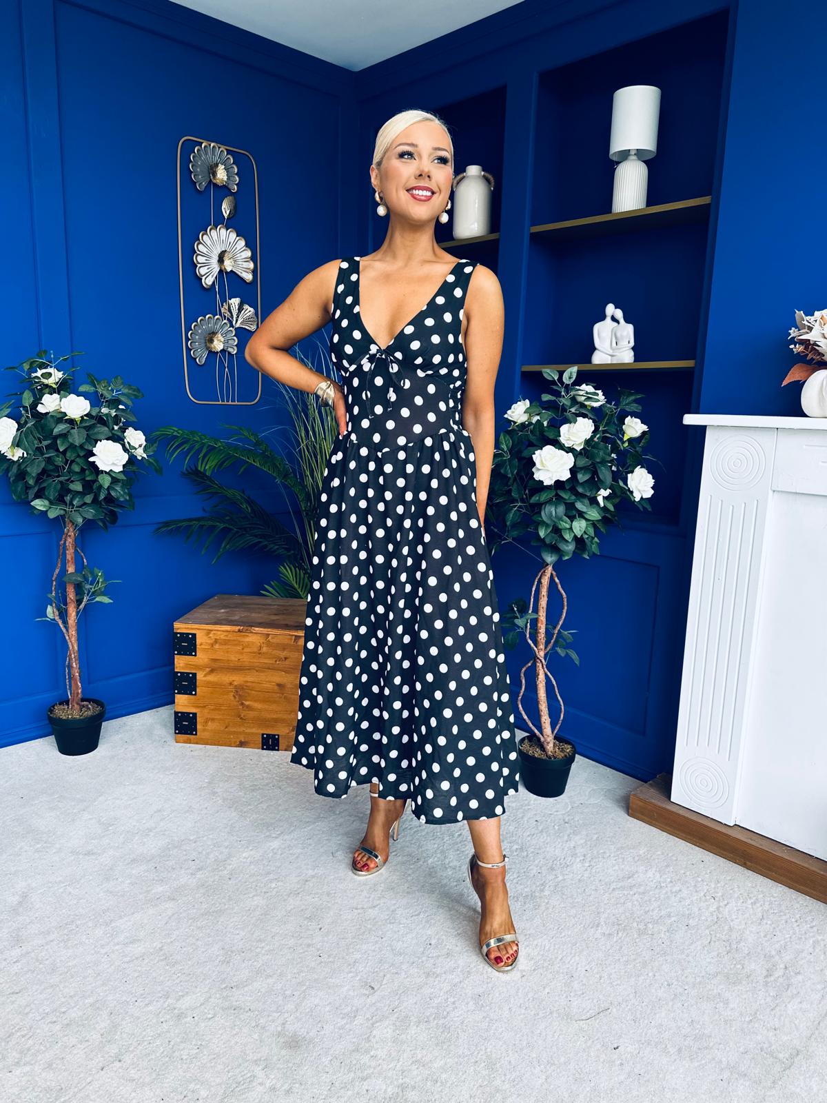 Meadow Banded Midi Dress Polka Black