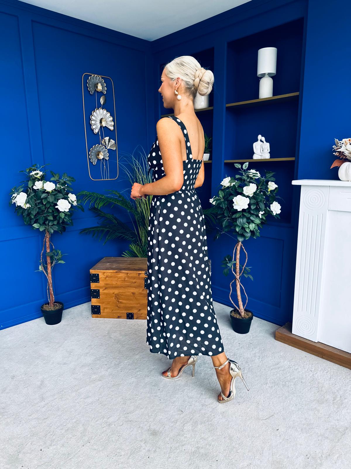 Meadow Banded Midi Dress Polka Black