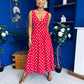 Meadow Banded Midi Dress Polka Red