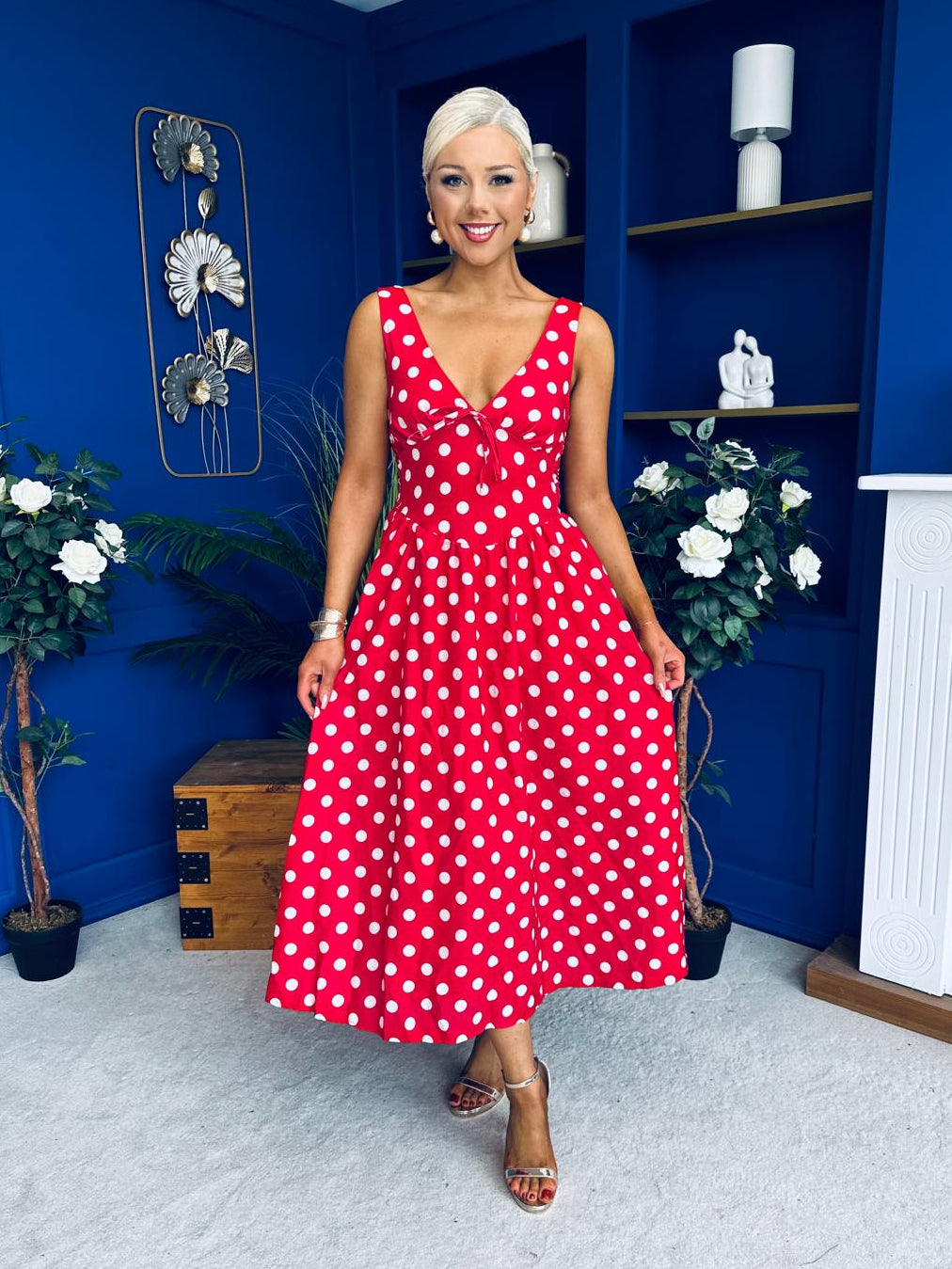 Meadow Banded Midi Dress Polka Red