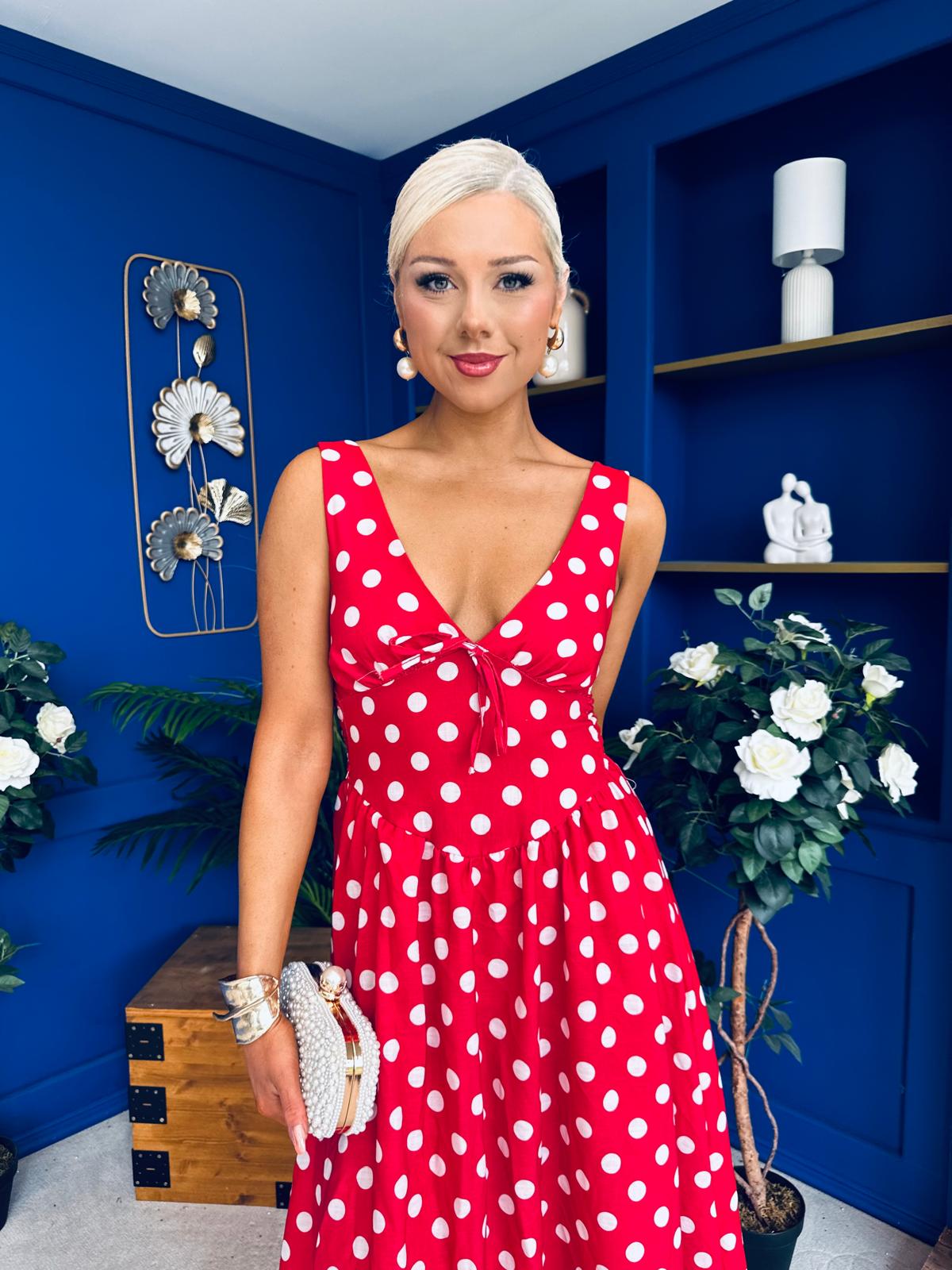 Meadow Banded Midi Dress Polka Red