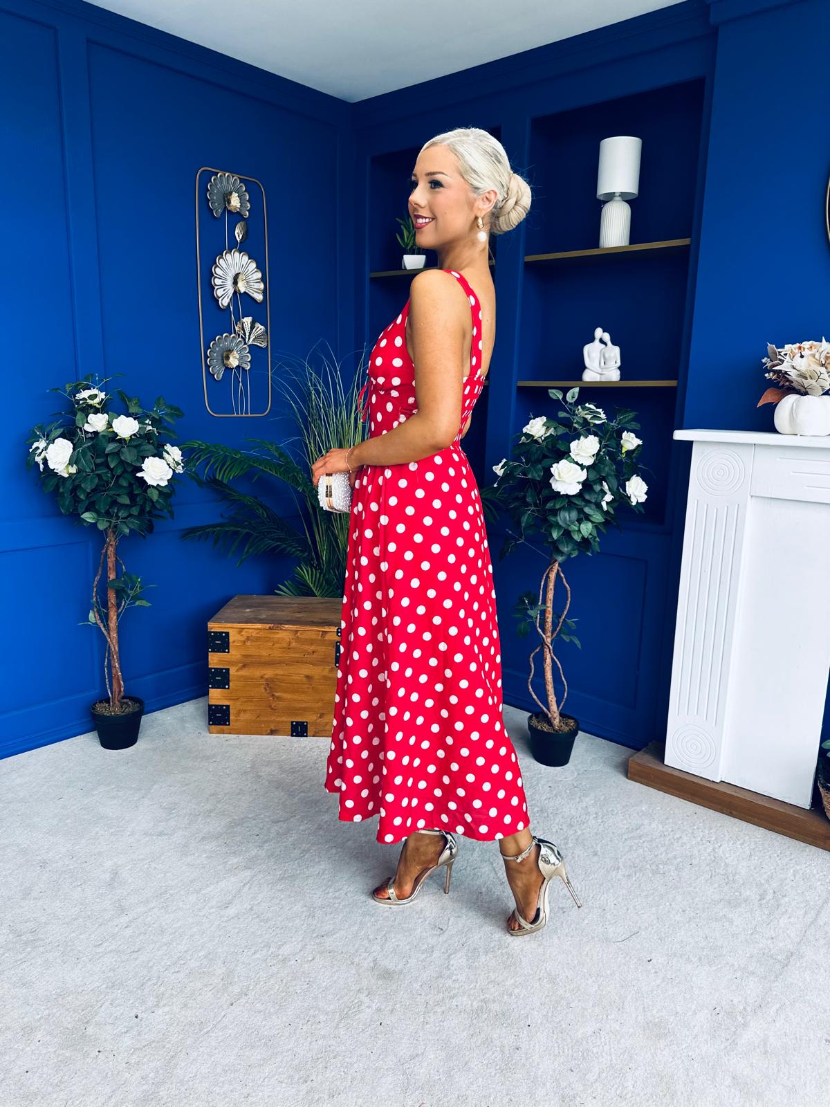 Meadow Banded Midi Dress Polka Red