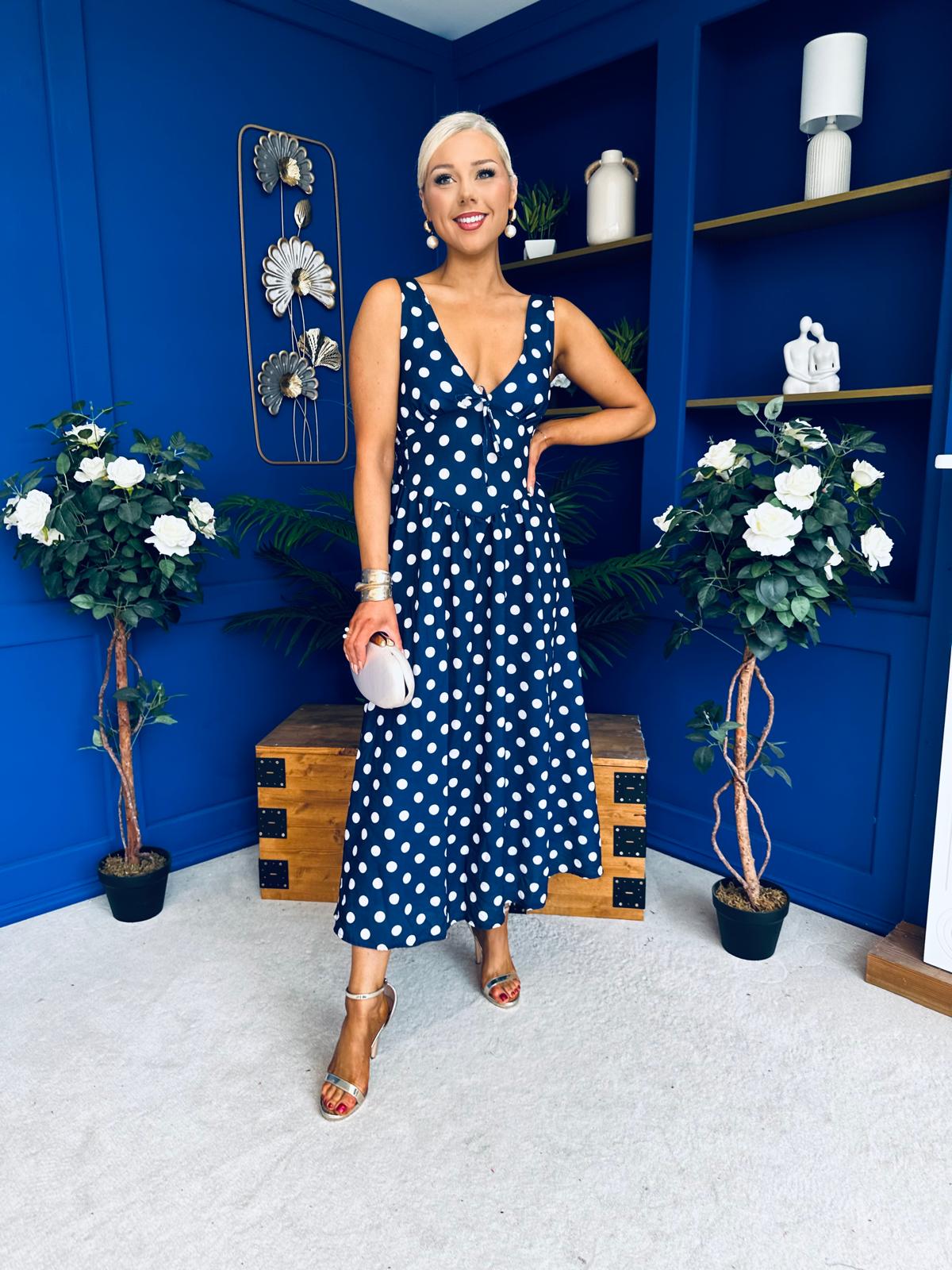 Meadow Banded Midi Dress Polka Navy