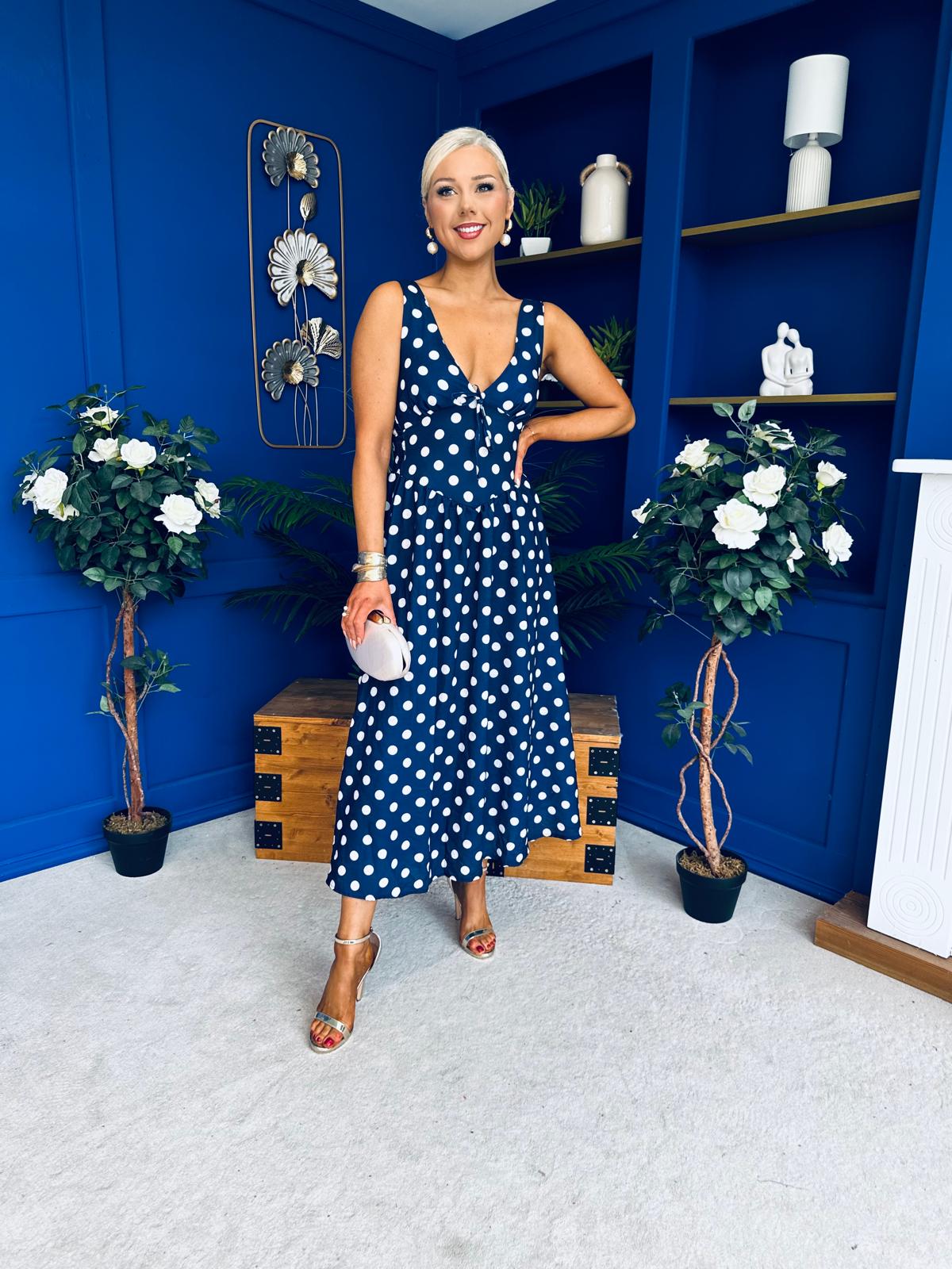 Meadow Banded Midi Dress Polka Navy