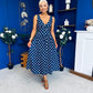 Meadow Banded Midi Dress Polka Navy