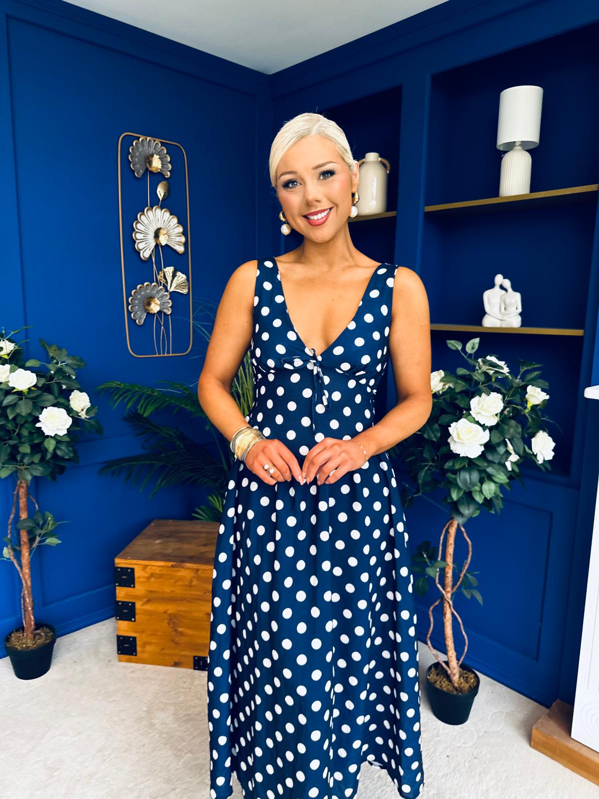 Meadow Banded Midi Dress Polka Navy