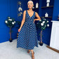 Meadow Banded Midi Dress Polka Navy
