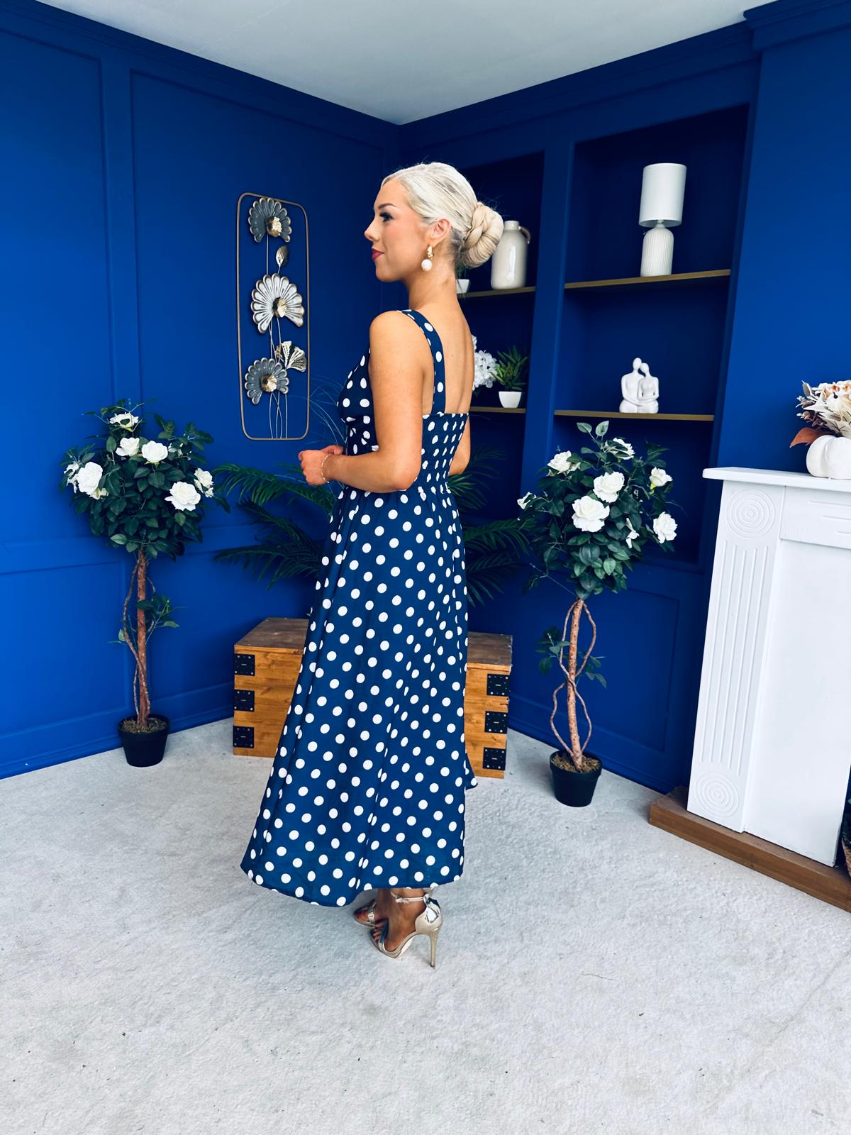 Meadow Banded Midi Dress Polka Navy