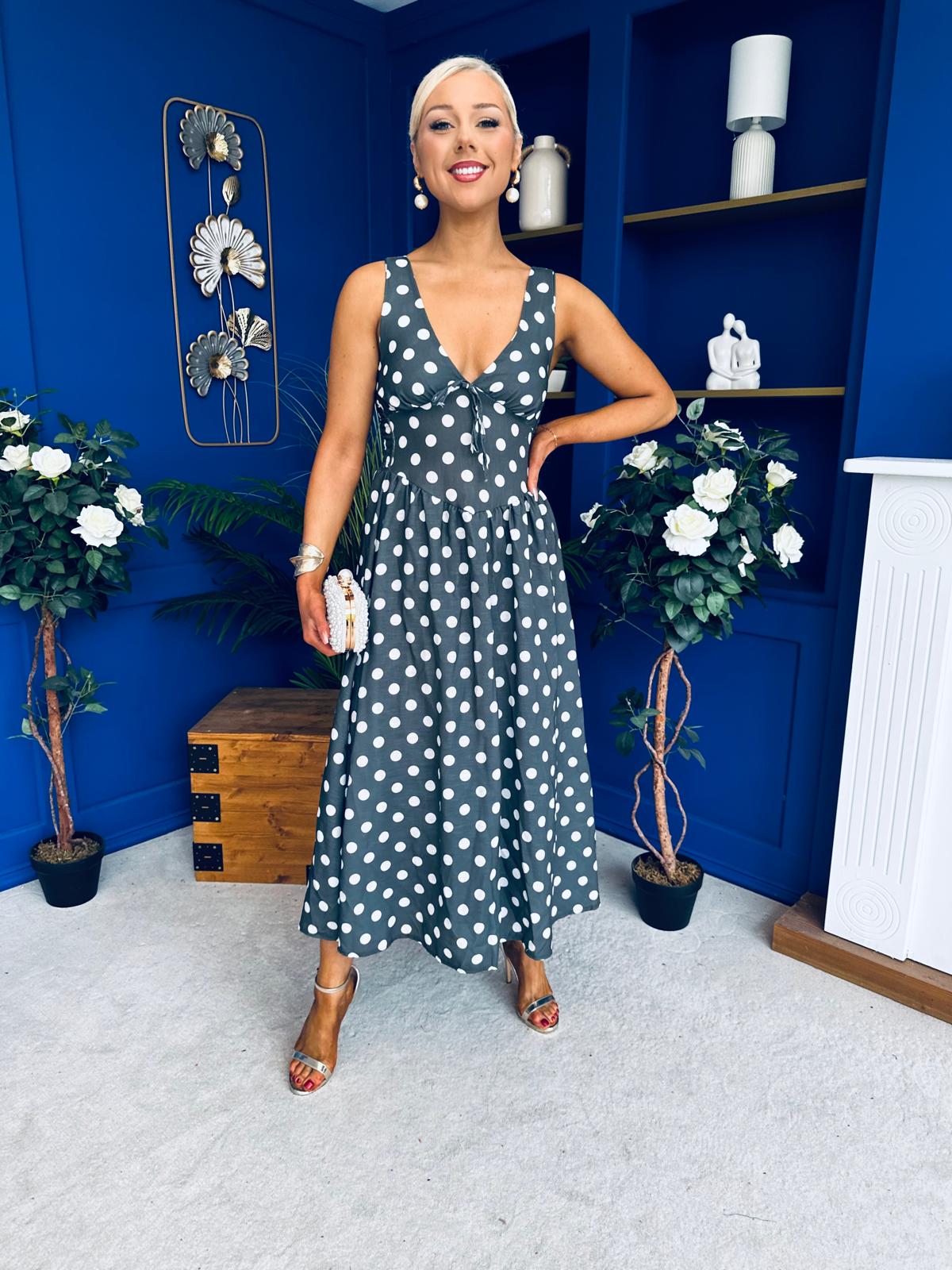 Meadow Banded Midi Dress Polka Khaki