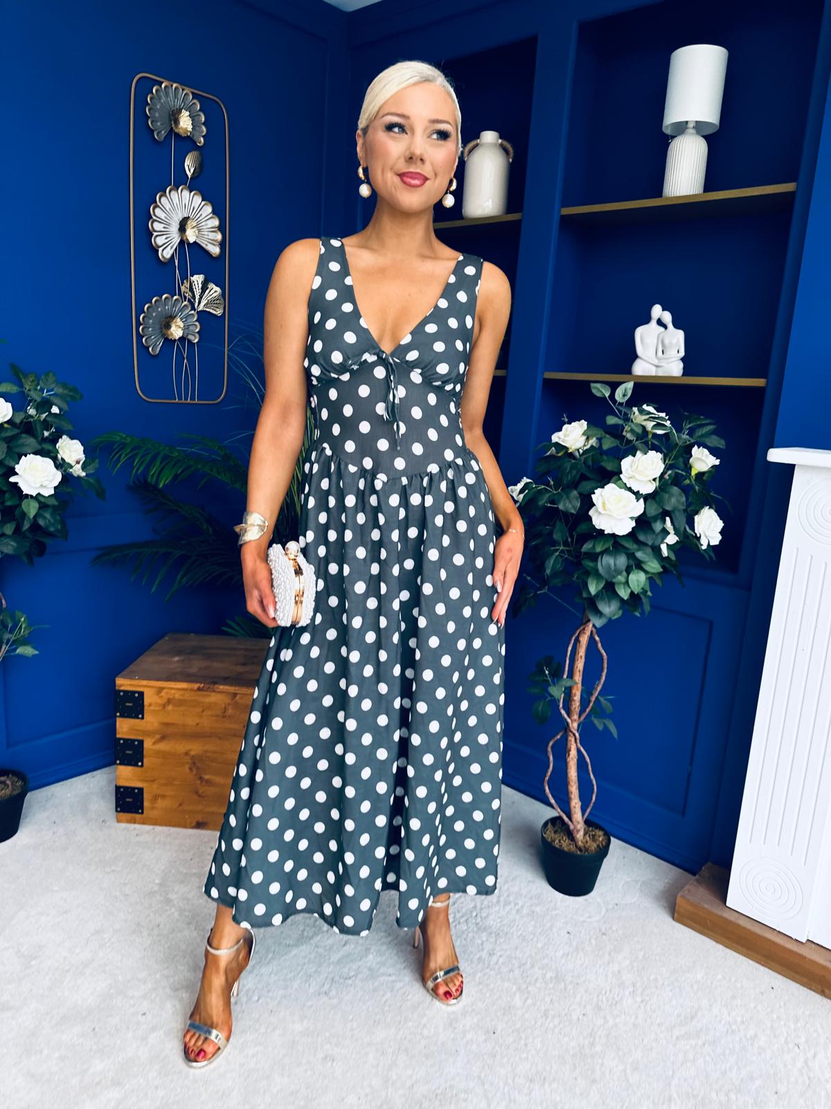 Meadow Banded Midi Dress Polka Khaki