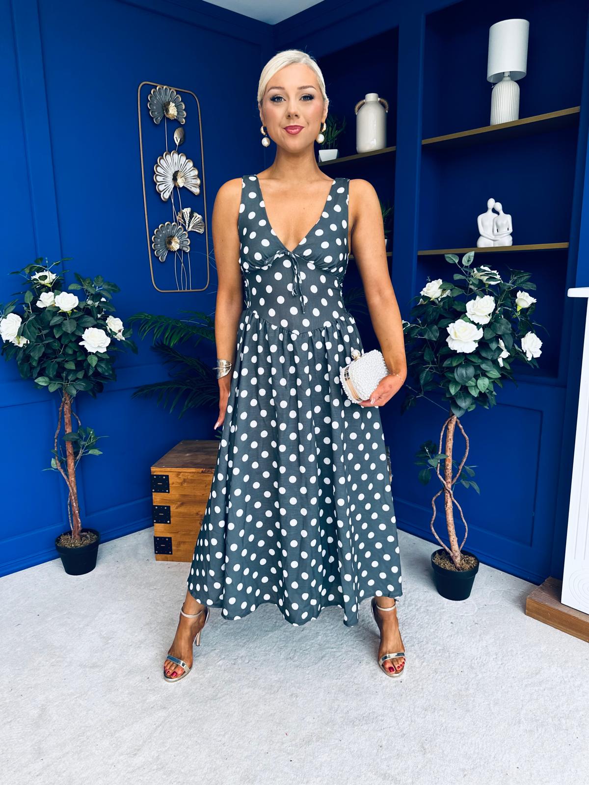 Meadow Banded Midi Dress Polka Khaki
