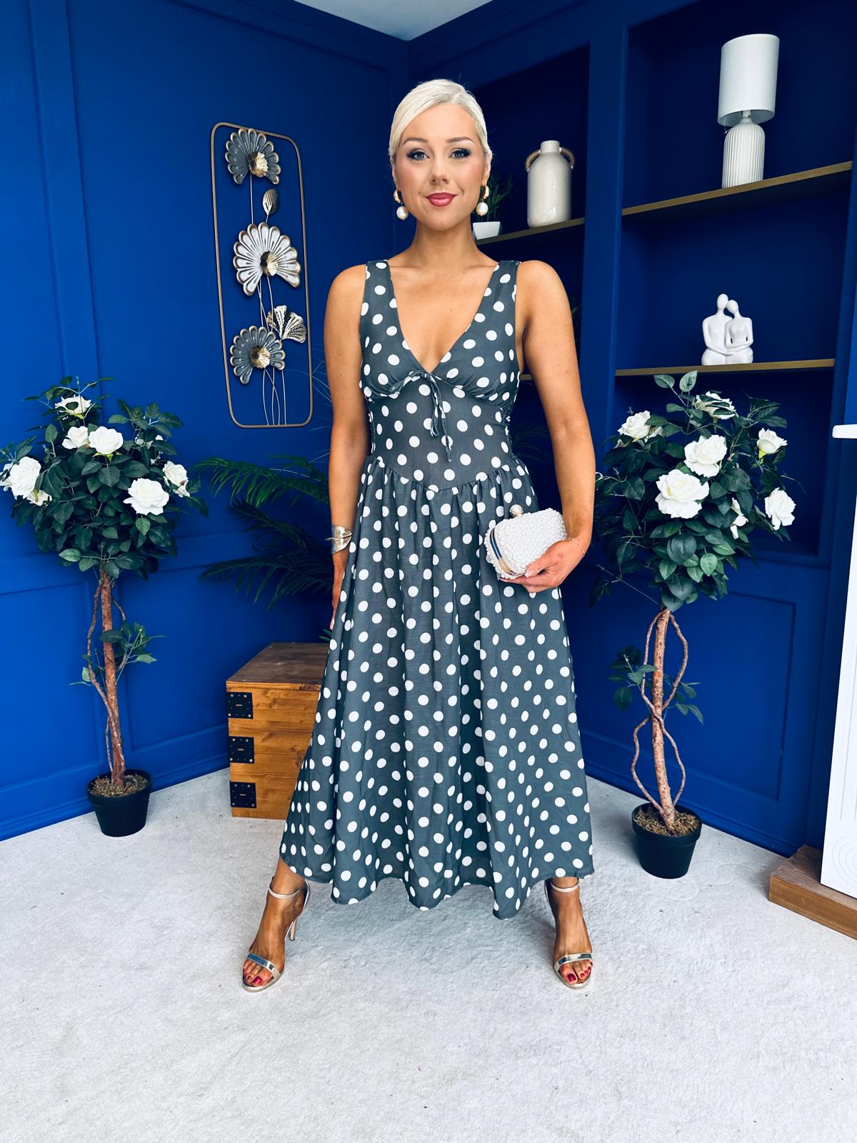 Meadow Banded Midi Dress Polka Khaki