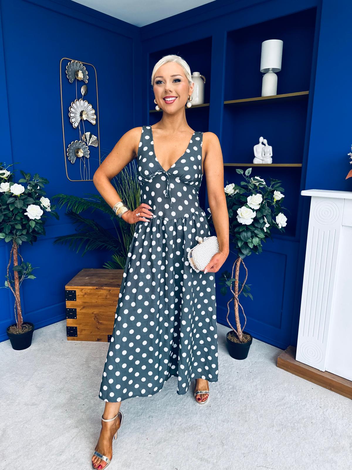 Meadow Banded Midi Dress Polka Khaki