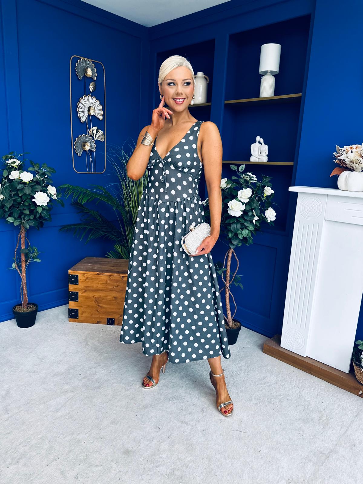 Meadow Banded Midi Dress Polka Khaki