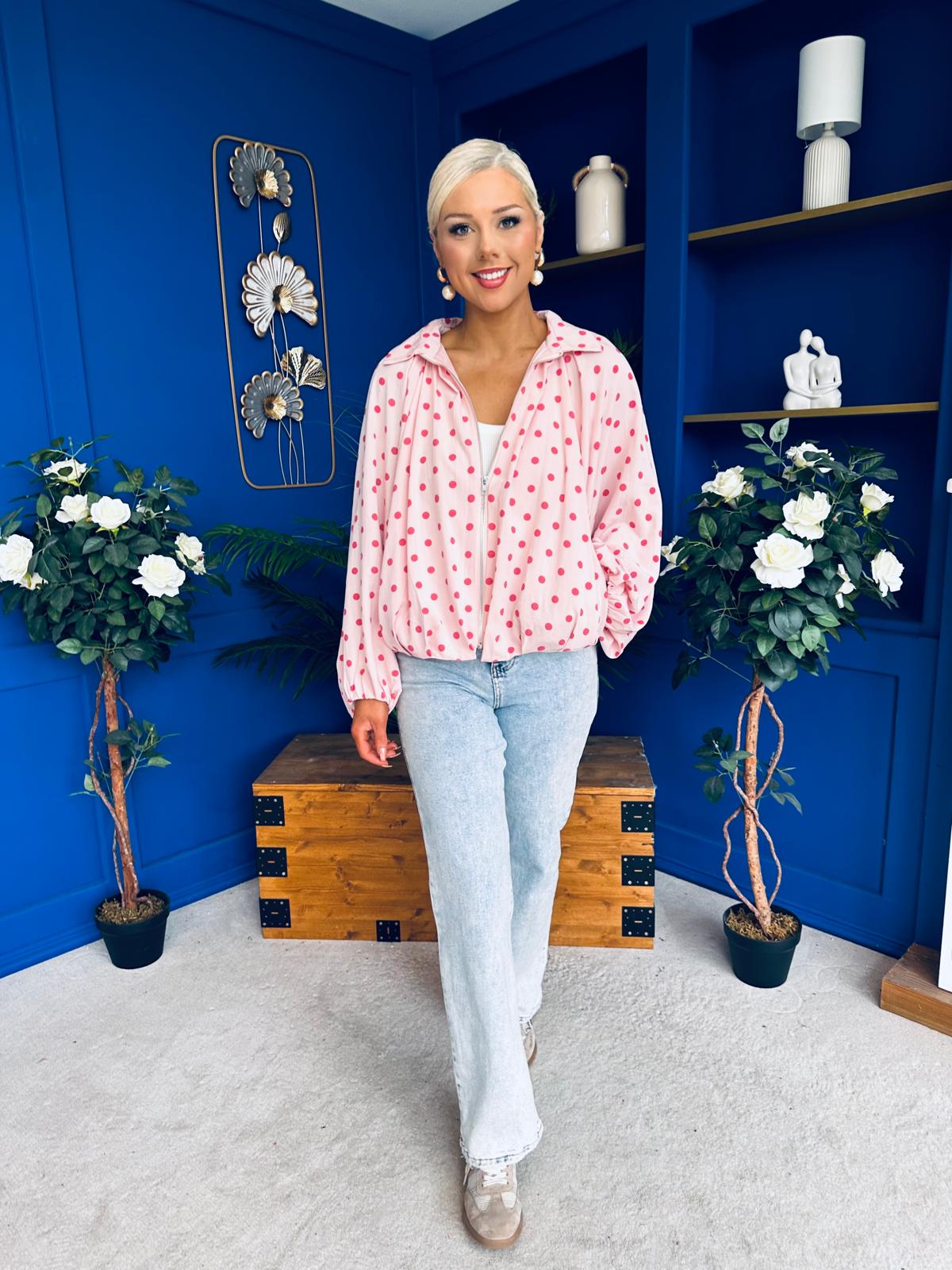 Shelly Polka Bomber Jacket Pwr Pink