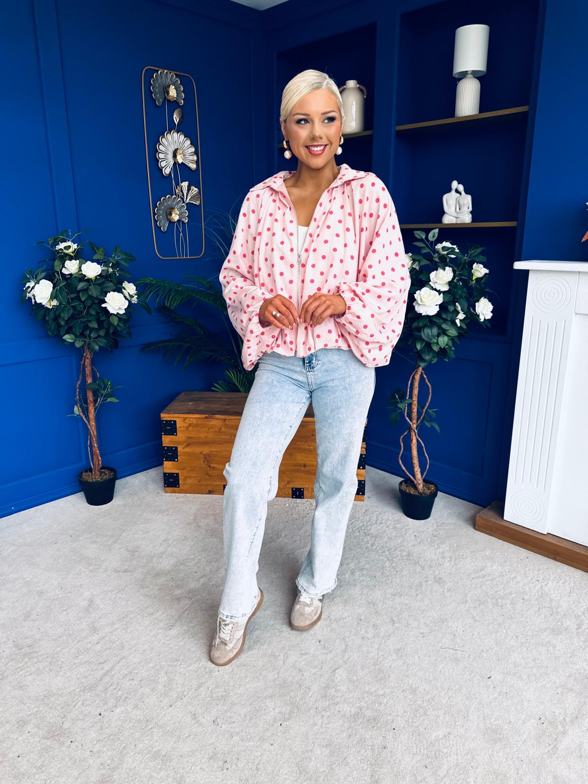 Shelly Polka Bomber Jacket Pwr Pink