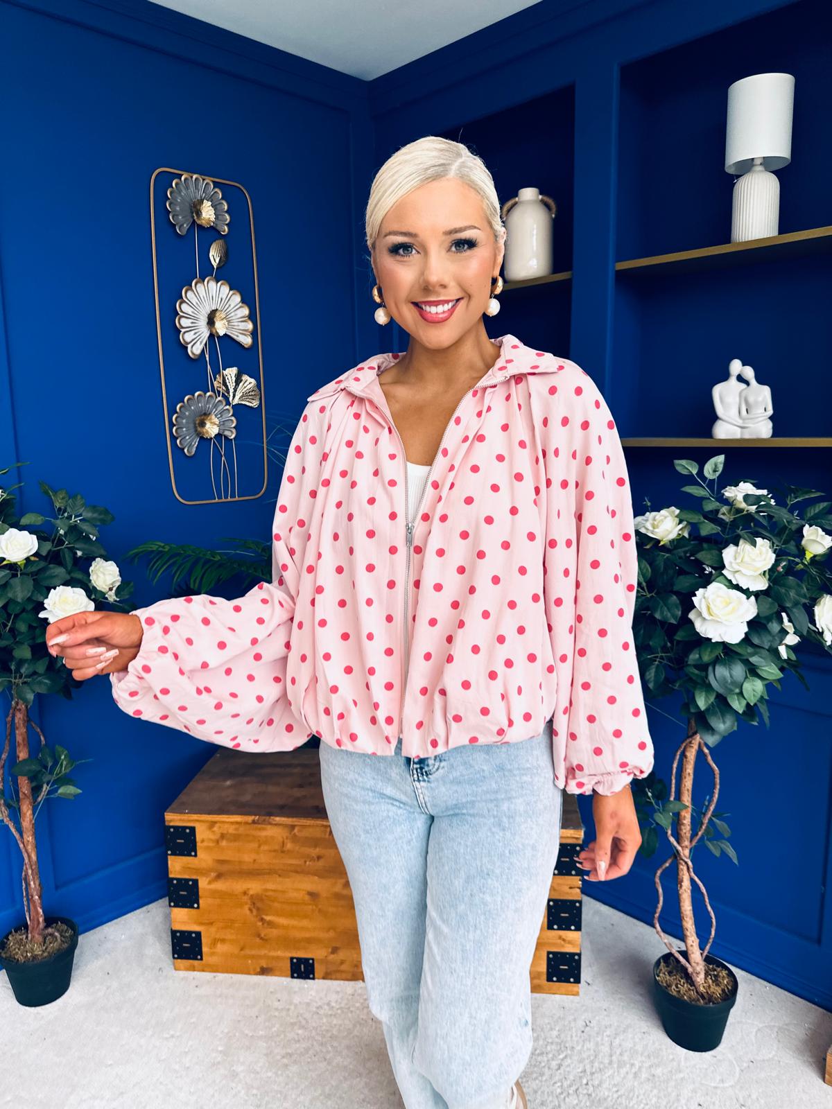 Shelly Polka Bomber Jacket Pwr Pink