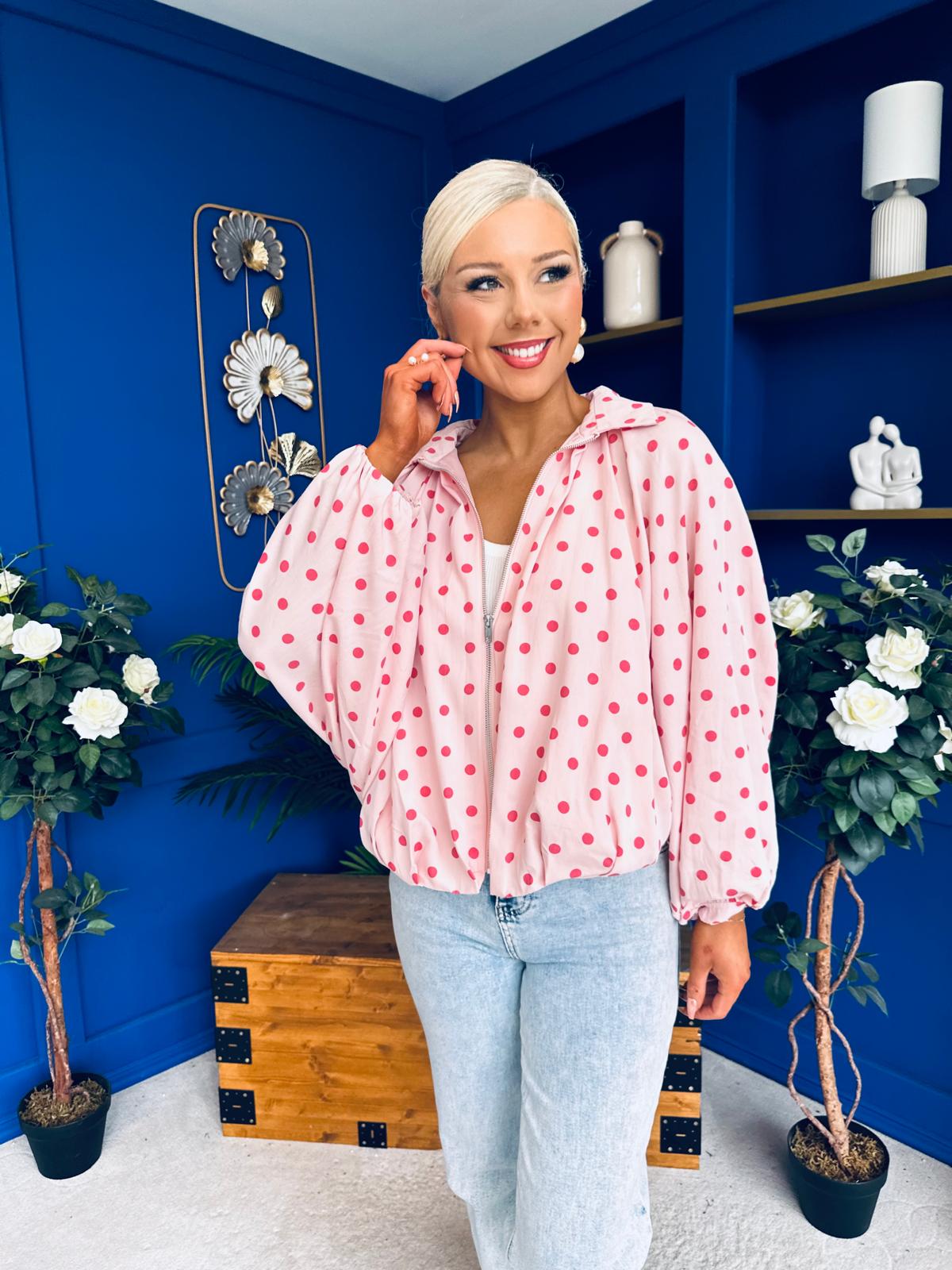 Shelly Polka Bomber Jacket Pwr Pink