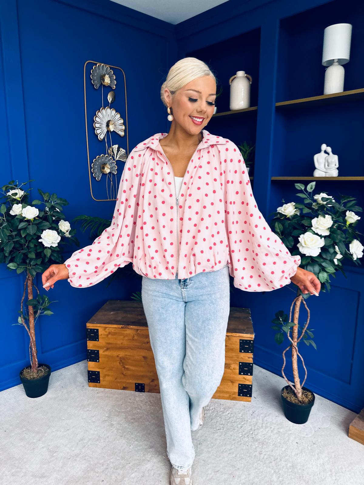 Shelly Polka Bomber Jacket Pwr Pink