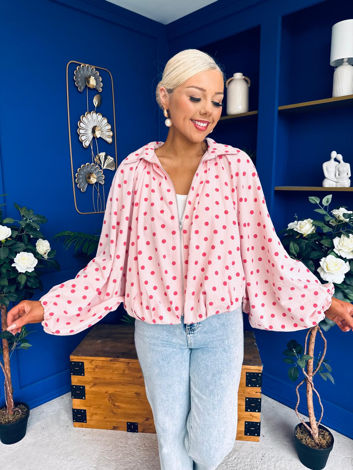 Shelly Polka Bomber Jacket Pwr Pink