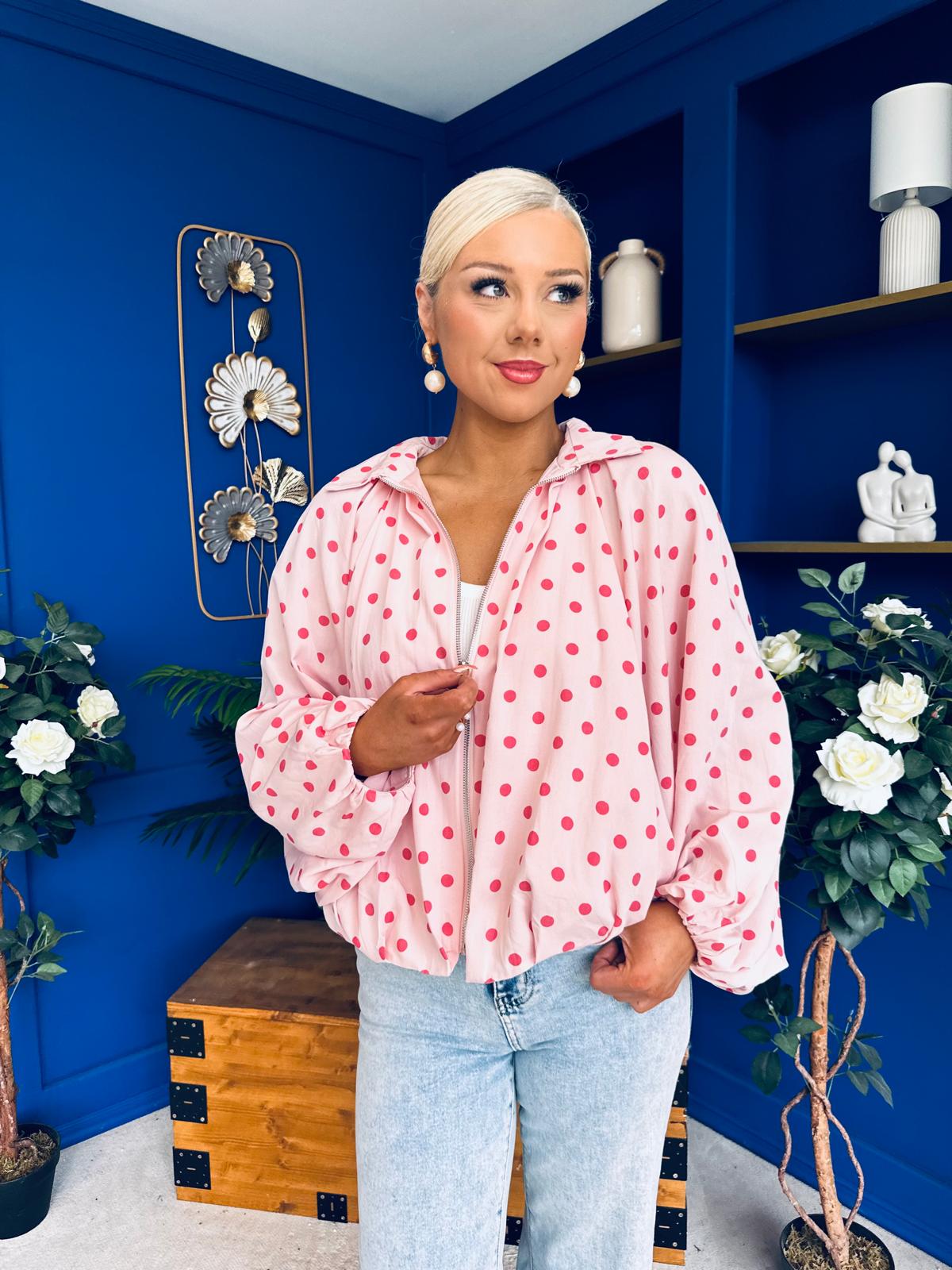 Shelly Polka Bomber Jacket Pwr Pink