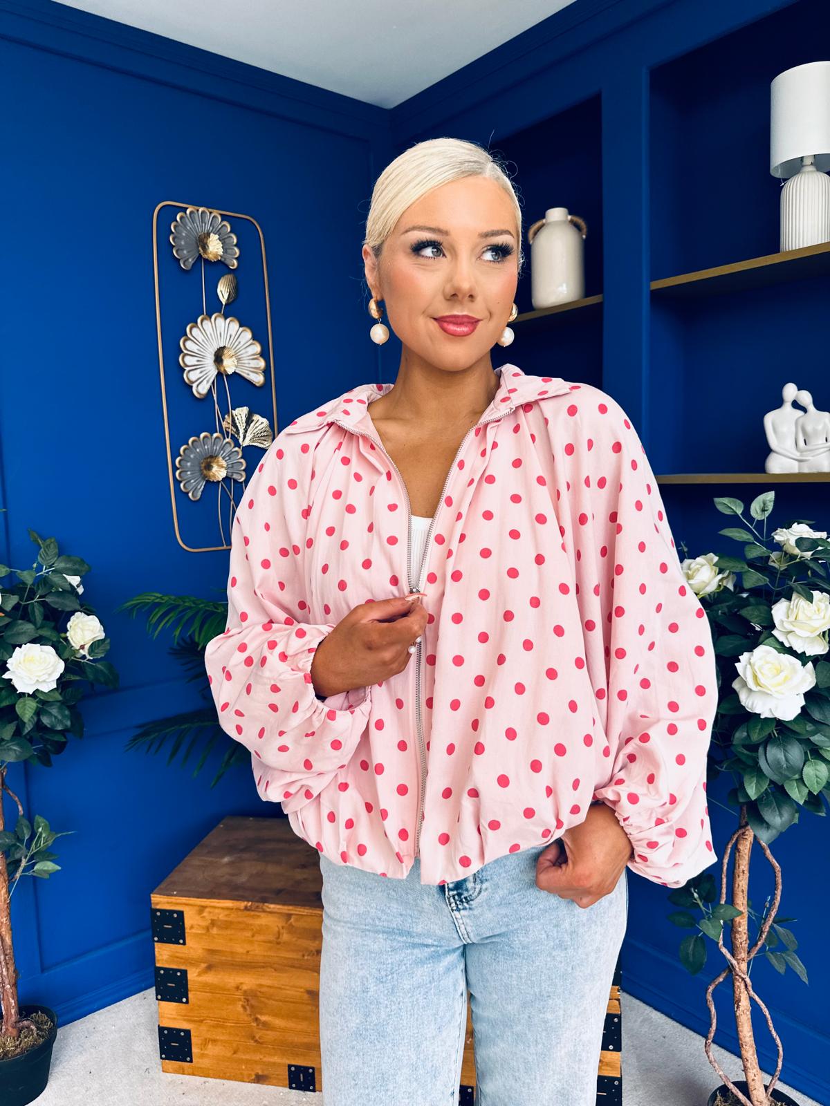 Shelly Polka Bomber Jacket Pwr Pink